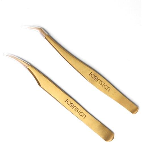 5 Sets/lot 10 Pieces High Quality eyelash Stainless Steel Tweezers Tigthness Gold Anti-static Curved/Bent Curler make up tools