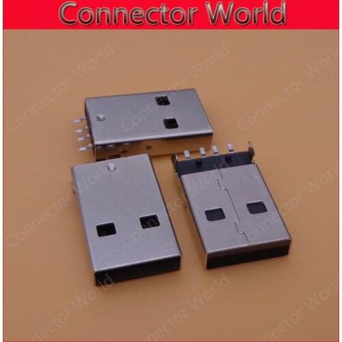 50-1000PCS 100% new USB A Male Connector AM 4Pin SMT black rubber USB jack 180degree SMT PCB mounting A 2.0 Plug 2 fixed feet