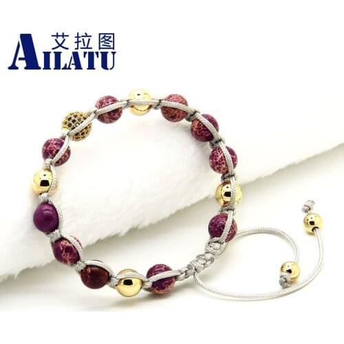 Ailatu Blue Cubic Zirconia Ball Braided Bracelet Purple Sea SediMenst Stone with Copper Beads