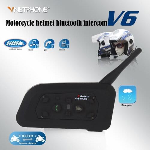 Vnetphone 1Pcs V6 Multi BT Interphone 1200M Motorcycle Bluetooth Helmet Intercom Intercomunicadores Microphone Intercom Headset