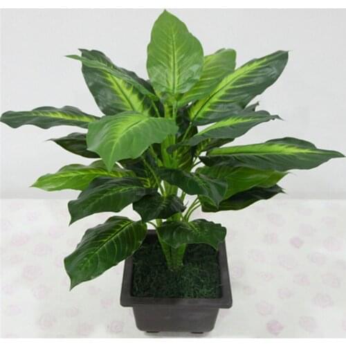 Large 50CM Evergreen Artificial Plant 25 Leaves Lifelike Bush Potted Plants Plastic Green Tree Home Garden Office Decoration