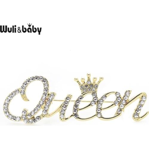 Wuli&baby Rhinestone Queen Brooches For Women 2-color Crown Letters Pary Office Brooch Pins Gifts
