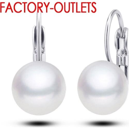 Fast Shipping Stock New Jewelry 12MM Natural Freshwater Pearl Lever Earrings Geniune 925 Sterling Silver Earrings For Women Gift