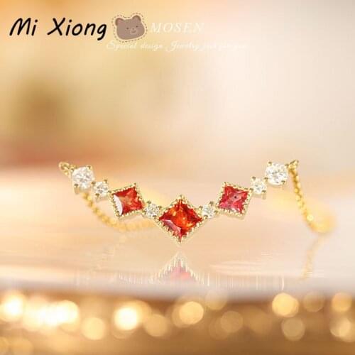 Mi Xiong s925 sterling silver gold orange necklace pendant inlaid with red crystals exquisite luxury ladies party accessories