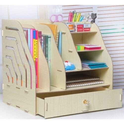 DIY Wooden Document Tray Desktop Multifunction A4 Data Storage Box Pen Pencil File Holder Office Desk Organizer School Supplies