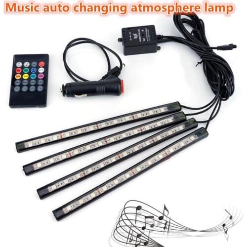 HUIJIA Car LED Strip Light 4pcs LED Strip Lights 16 Colors Styling Decorative Atmosphere Lamps Car Interior Light With Remote