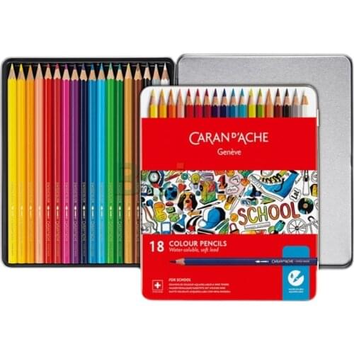 Caran d'Ache SCHOOL LINE 18 Pencils Coloured Watercolor Soft Box Metal,soft and resistant lead of superior quality