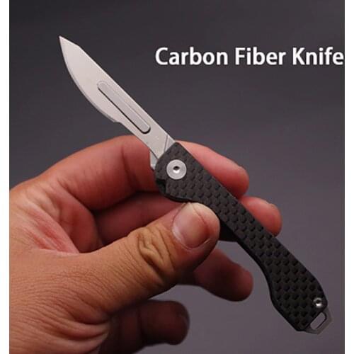 Carbon Fiber Folding Pocket Knife Replacement Blades EDC Multitool Cutting Rope Opening Box