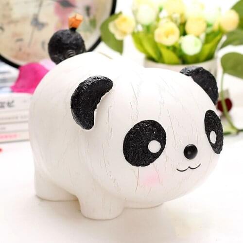 Lovely Panda Money Box Resin Animal Figure Ornament Resin Rabbit Piggy Bank Birthday Gift Room Decoration