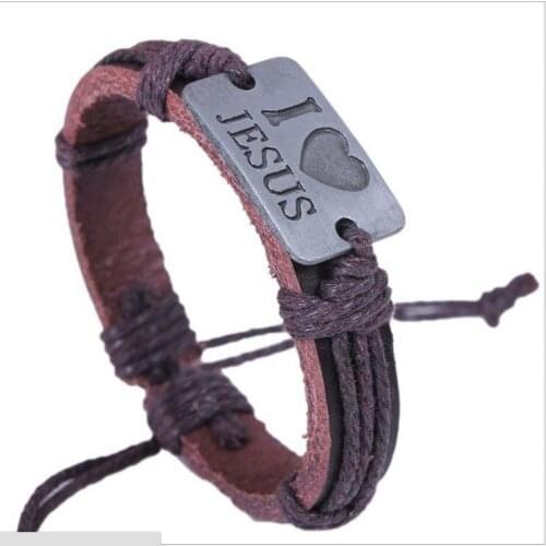 Gnova Leather Bracelet Charm I Love Jesus Women Christian Men Jewelry Trendy For Boy Gril