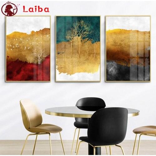 Round square diamond embroidery Abstract golden forest full diamond painting stitch cross mosaic picture rhinestone home art3pcs