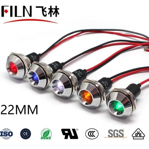 FILN Metal 22mm Mounting Size Wired Terminal Metal Indicator Light 12v 24v 110v 220v LED indicator light
