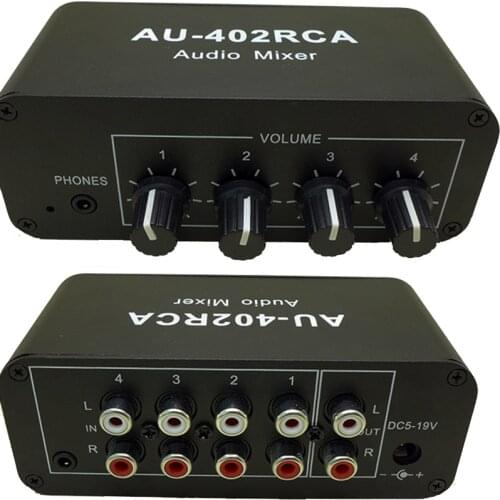 Multi-Source RCA Mixer Stereo o Reverberator o Switch Switcher 4 Input 2 Output Driver Headphone Volume Control