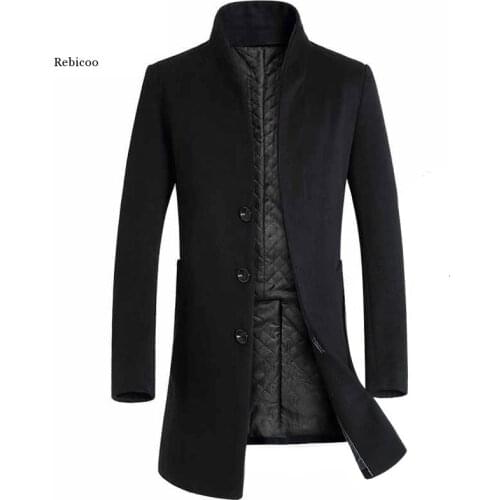 Man Wool Jacket Design Trench Coat Windbreaker Formal Business Grey Breasted Button Male Trench Pockets Overcoat Men Woolen Coat