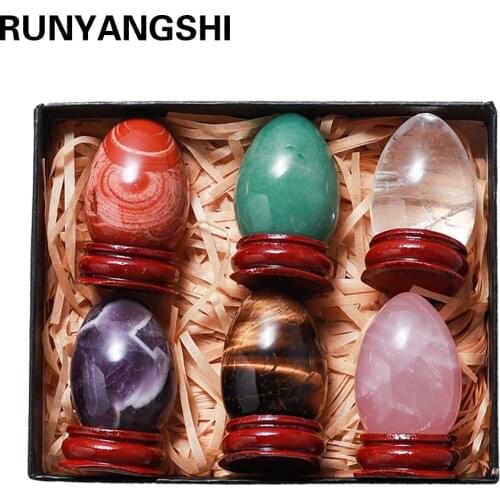 6pcs/box Natural Amethyst crystal egg Healing Rose quartzReiki Crystal Home Decorative energy stone Ore Mineral Ornaments gift