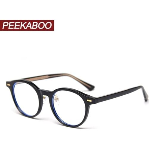 Peekaboo women prescription glasses tr90 retro korean style clear lens black transparent eyeglasses male frame rivet anti blue