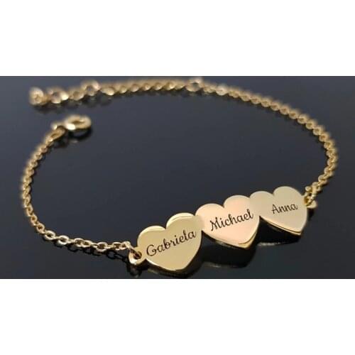 Personalized Family Members Name Bracelet Cute Heart Engraving Nameplate Charm Bracelet Stainless Steel Bijoux Christmas gifts