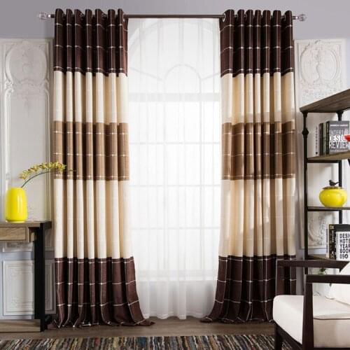 Simple Fashionable Chenille Plaid Jacquard Curtains for Living Room Bedroom Window Modern Brown Curtain Drapes Curtain Customize