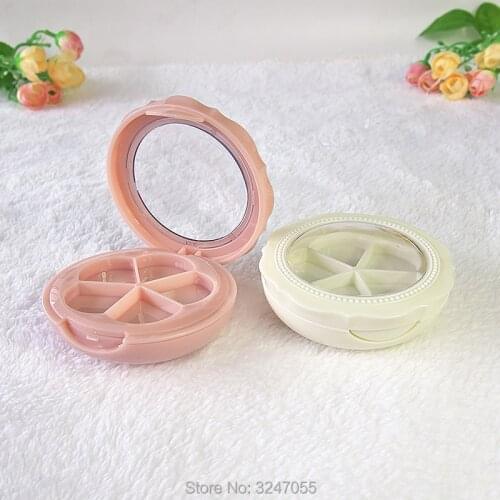 30pcs/lot Empty Elegant Pink Eyeshadow Powder Case, Plastic White Round Blusher Compacts, DIY Cosmetic Lipstick Sub Container