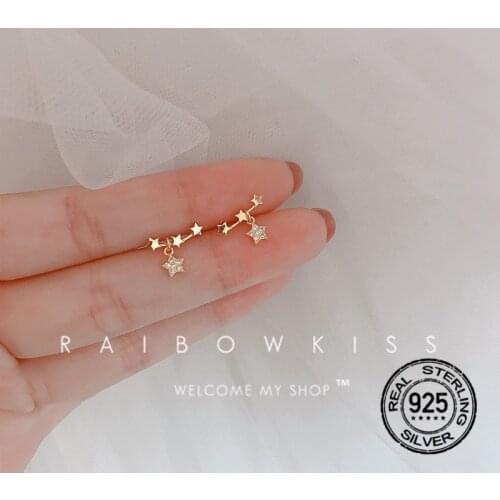 S925 Silver Earrings For Women Gold Zircon Star Pendant Personality Fashion Korean Original Design Girl Wedding Jewelry INEFFA