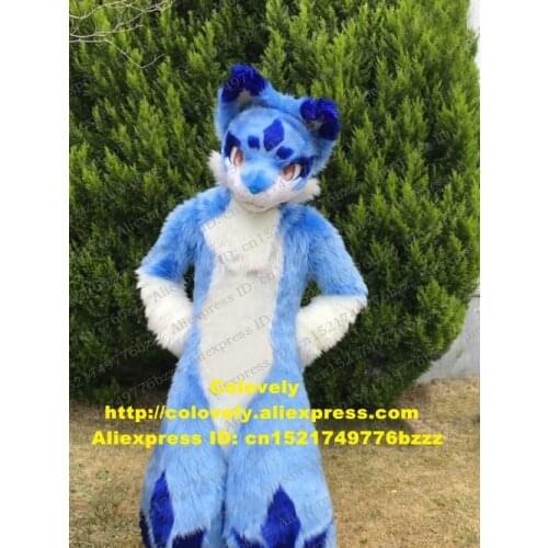 Blue Long Fur Fursuit Furry Husky Dog Wolf Fox Mascot Costume Adult Cartoon Character Outfit Group Photo Mega-event zz7593