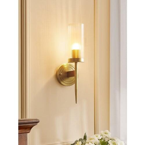 Nordic Wall lamp minimalist personality creative aisle corridor wall lamp bedside living room round copper LED wall light