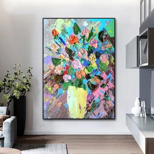 Texture Thick Vase Flower Handmade Oil Painting On Canvas Abstract Wall Art Home Wall Decoration Hand Painted Flower Pictures