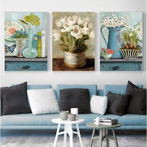 Vintage Flower Canvas Painting European Pastoral Home Decoration Wall Art Picture Nordic Minimalist Watercolor Poster and Prints