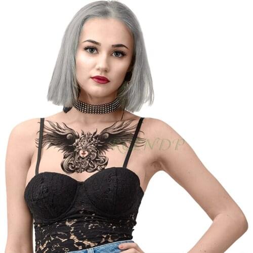 Waterproof Temporary Tattoo Sticker game cool girl wings black Fake Tatoo Breast Chest Back Belly Flash Tatto For Women Girl