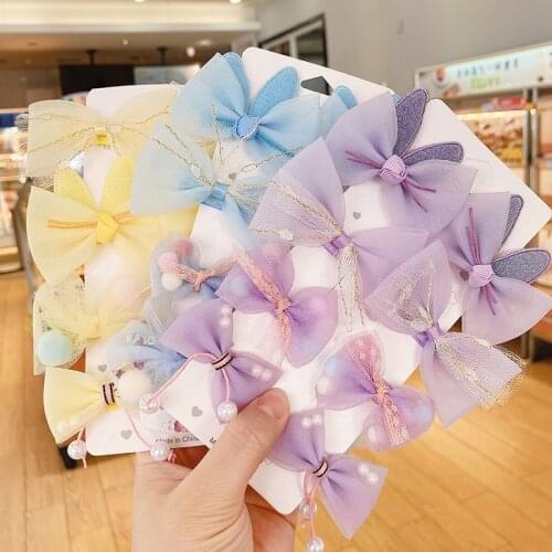 8pcs/set Chiffon Bows Hair Clip For Girls Artificial Flower Pear Baby Butterfly Hairbow Hairpin Sweet Toddler Jewelry Accessorie