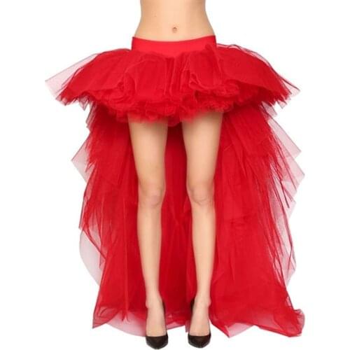 Red High Low Ruffles Tulle Skirts Women 2018 Custom Made Long Bridesmaid Tulle Skirt Zipper Tiered Female Tutu Skirt Bottom