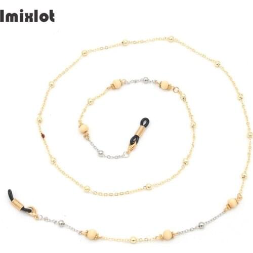 1Pc Chic Womens Wooden Beads Sunglasses Chains Metal Eyeglasses Chains Sunglasses Holder Necklace Eyewear Retainer Accessories