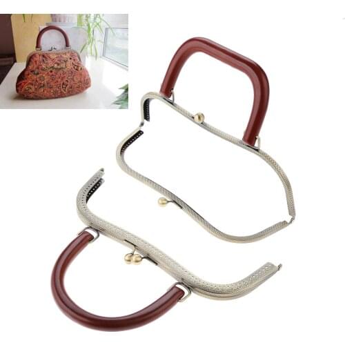 1Pc 27cm Bronze Metal Frame Kiss Clasp Lock Arch 2 Style Square/Round Wood Handle Handbag Wallet Purse Coin Bag DIY Craft Making