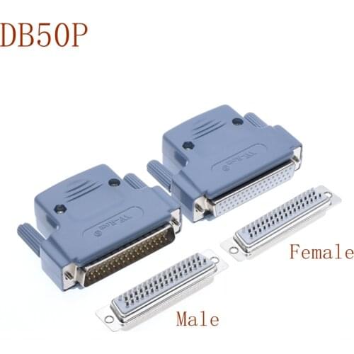 10pcs 50 pin Gold Plated DB50 3 Rows Welding with Plastic Shell Connector Solid/Hollow Pin Socket Adapter