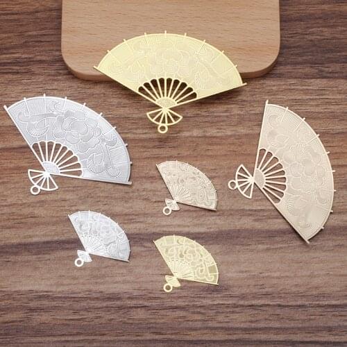 10pcs 26x35mm 48x59mm Metal Brass Sheet Filigree Fan Pendant Charms DIY Findings For Jewelry Making