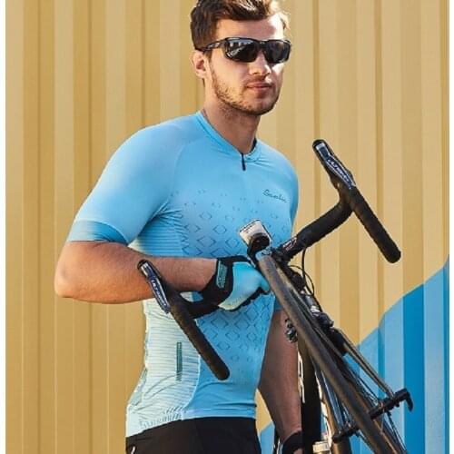 2019 Santic Half Zipper Men Cycling Jersey Summer Breathable MTB Bike Tops Short Sleeve Ultra-thin Quick Dry Outdoor Sport Tops