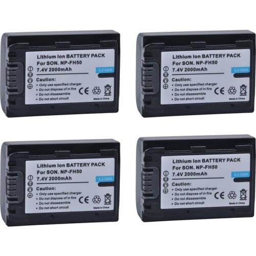 4Pcs 2000mAh NP-FH50 NP FH50 FH50 Camera Batteries for Sony A230 A330 A290 A390 DSC-HX1 HX100 HX200 HDR-TG1E TG3 TG5 TG7