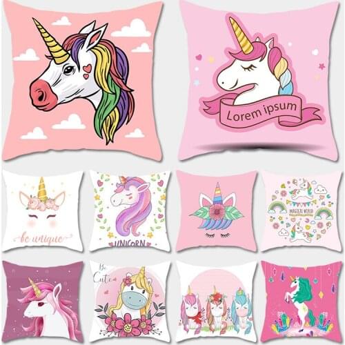 45x45cm Pink White Unicorn Throw Pillow Case Living Room Sofa Cushion Covers Girls Birthday Party Decoration Dropshipping AT137