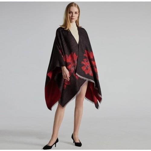 FXAASS New 2020 Autumn Winter Shawl Fashion Poncho Women Cashmere Scarf Lady Luxury Blanket Warm Pashmina Floral Flowers Cape