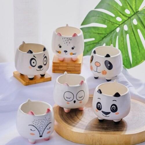 Bonsai Pot Cartoon Succulent Flowerpot Cute Pig Bear Cat Animal Planter Poted Fleshy Ceramic Vase Garden Home Decoration