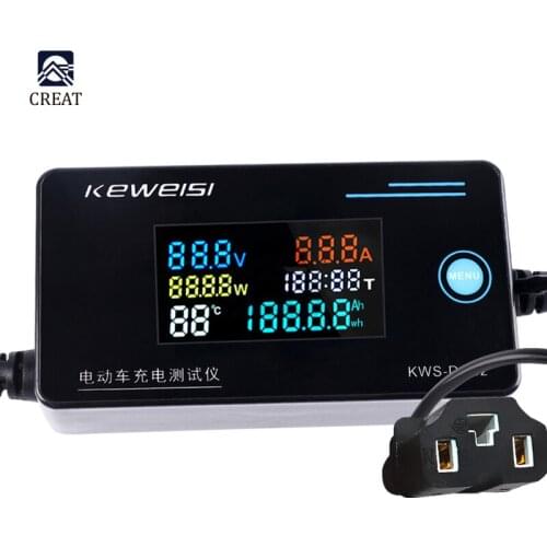 Electric Vehicle Charger Detector Test Voltage Current Meter Power Temperature Measurement 4V-120V 10A Voltmeter Ammeter 12V 24V