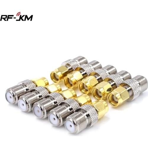 10PCS RP SMA Male to F Type Female Straight RF Coaxial Adapter F Connector To SMA Convertor Gold Tone