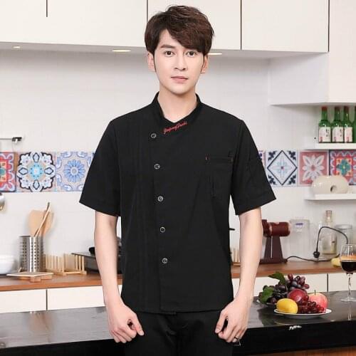 Chef overalls male short-sleeved summer breathable hotel restaurant canteen after the kitchen overalls female chef service