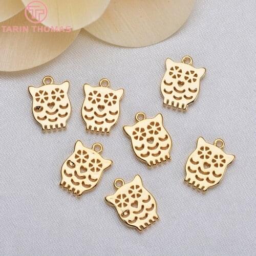 10PCS 8x12MM 24K Gold Color Plated Brass Owl Charms Pendants High Quality DIY Jewelry Making Findings