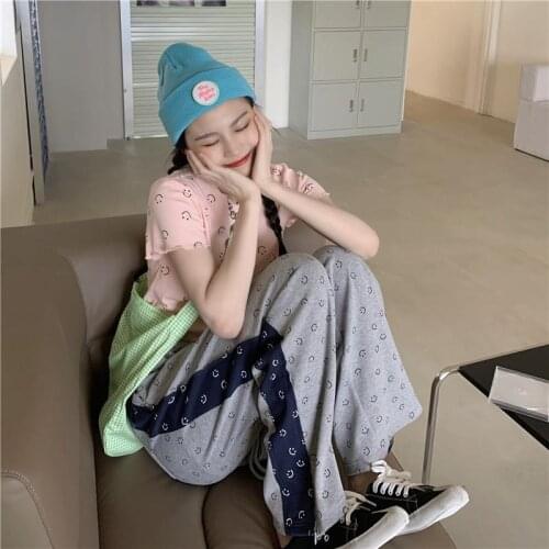 Fashion Harajuku trousers 2021 new jacquard stitching white straight pants plus size clothes pants women mens casual pants