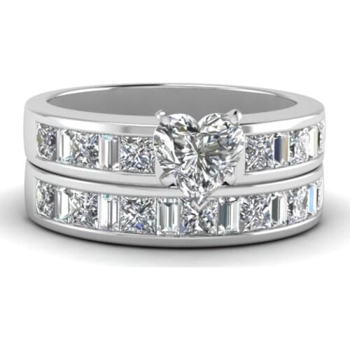 2pcs/set Fashion Women Ring Sets Bijoux Zircon Heart Rings For Women Jewelry Accessories Romantic Wedding Band Best Gift