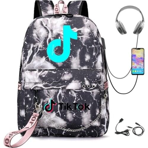 Tik Tok Fashion Backpack Teenager Children Book Bags Multifunction USB Charging Bag Women Men Pack Bag Travel Mochila