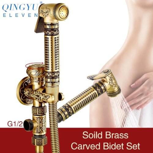 QINGYU ELEVEN hand shower toilet set european antique carved solid brass toilet bidet sprayer set bidet sprayer hygienic shower