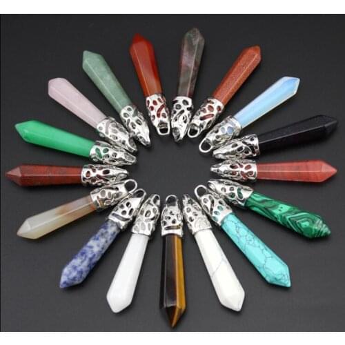 Natural stone amethyst lapis Turquoises Opal tiger eye agate mix pillar chakra Pendant for diy Jewelry making necklace 20pcs