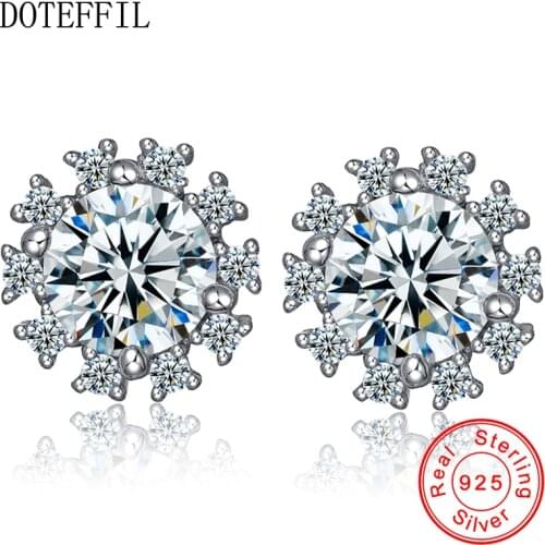 New Hot Solid 925 Sterling Silver Snowflake Stud Earrings With Clear Crystal Zircon CZ For Women Fashion Jewelry Gift